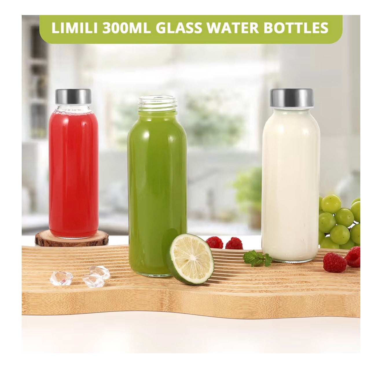 Glass Bottles With Stainless Steel Lids, 300/350/750/1000ML Water Bottles, Leak Proof Reusable Drinking Bottles for Hot Cold Drinks, Work, Gym, Home