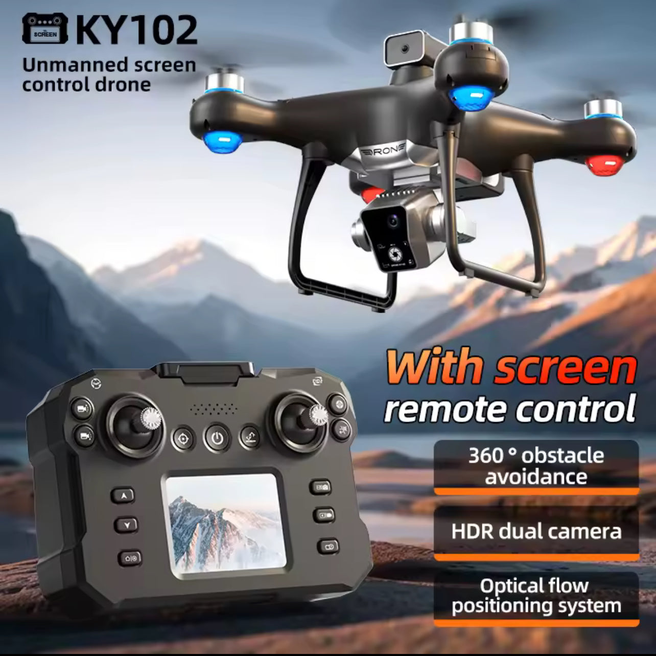 KY102 RC Drone 5G Brushless 8K Dual Camera with Screen Obstacle Avoidance Aerial Photography Four-Axis RC Helicopter Drone Toys
