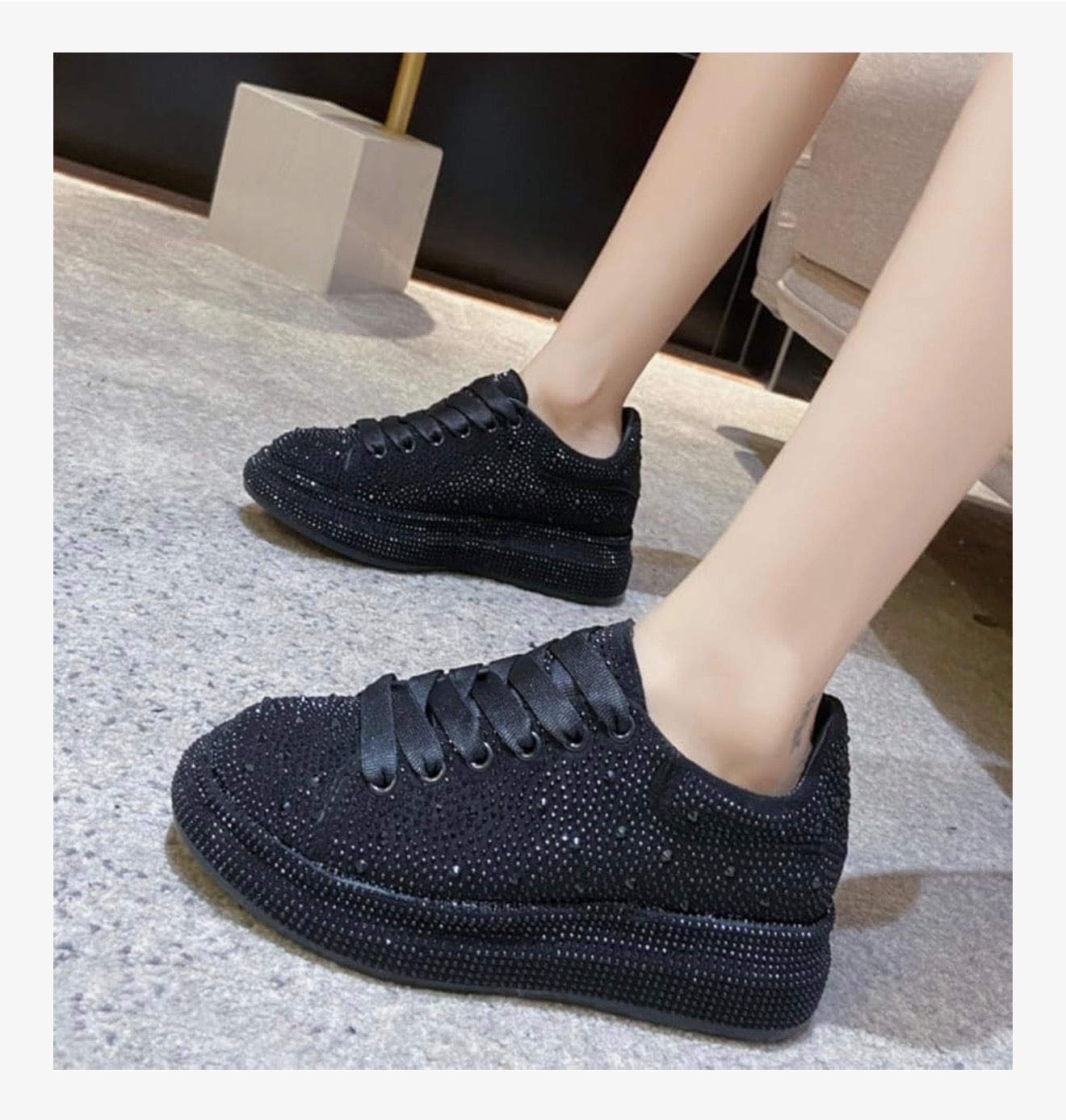 Ulalaza Women's Rhinestone Thick Shoes Sweet Bling Fashionable Casual Sports Comfortable for Wedding Party PU Platform Dress Shiny Tennis Sneakers