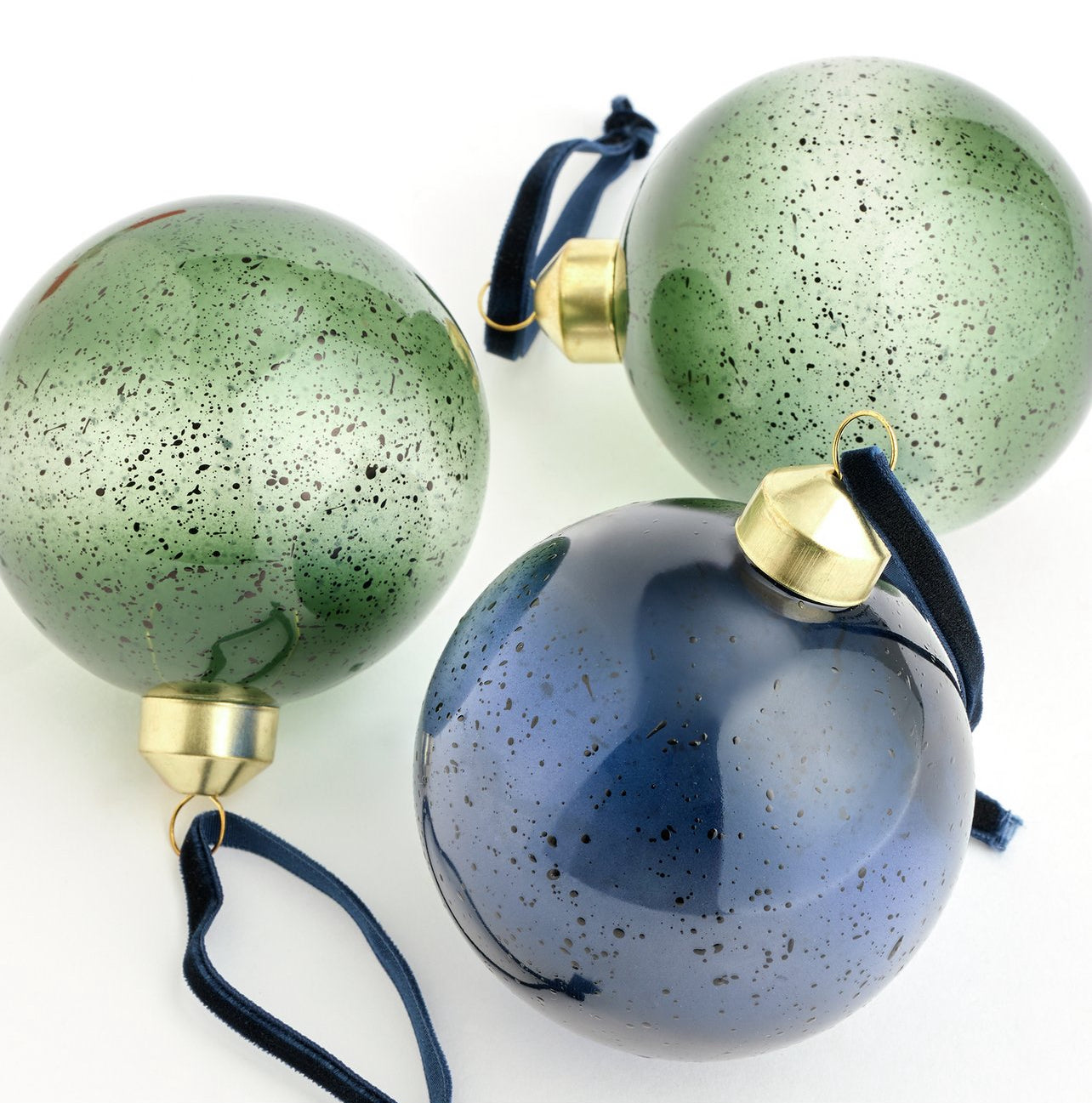 Pack of 3 Glass Christmas Baubles - Green and Blue