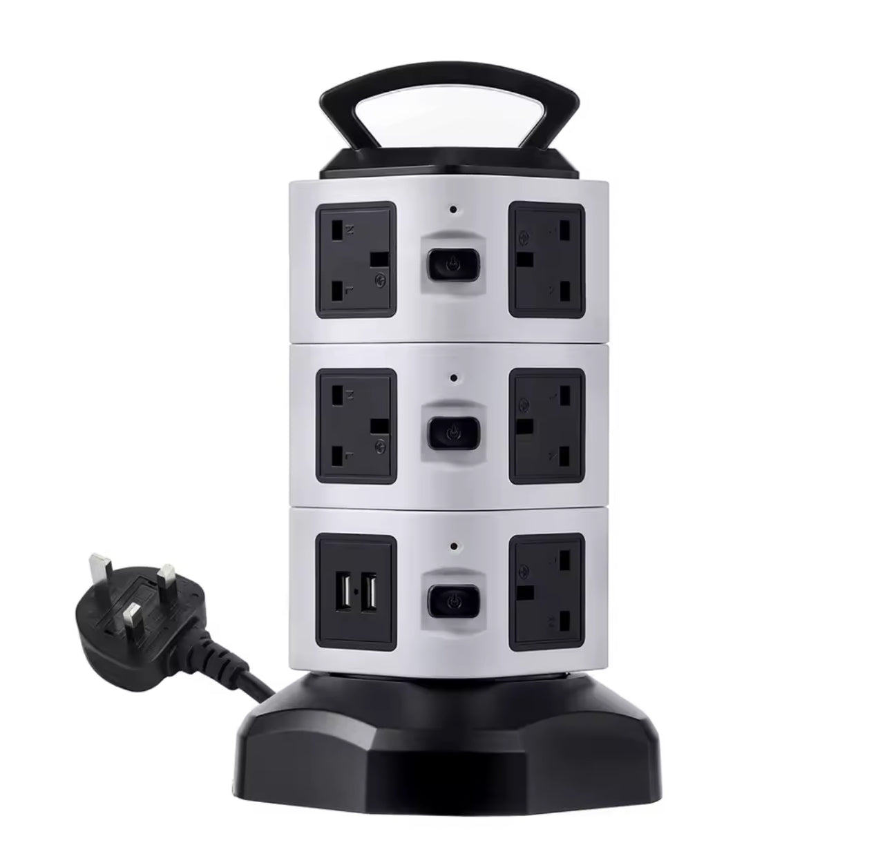 Vertical Power Strip Tower Socket – 7/11/15 Outlets, Surge Protector, UK Plug, 2 USB Ports, 2m Extension Cable