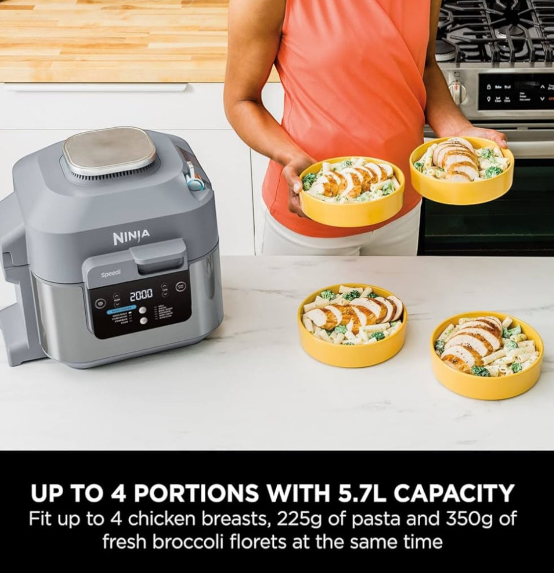 Ninja Speedi 10-in-1 Rapid Cooker, Air Fryer and Multi Cooker, 5.7L, Meals for 4 in 15 Minutes, Air Fry, Steam, Grill, Bake, Roast, Sear, Slow Cook & More, Cooks 4 Portions, Sea Salt Grey, ON400UK