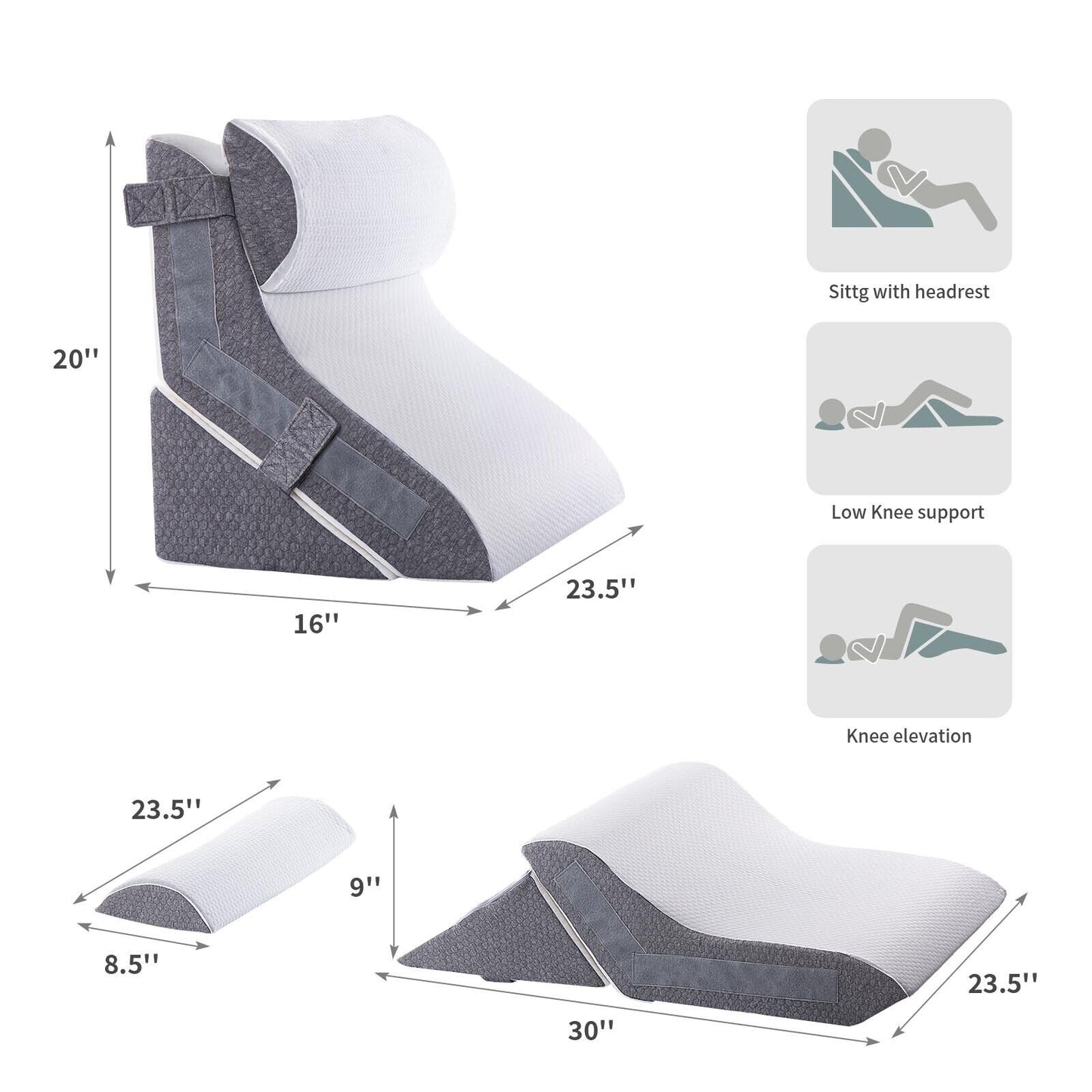 20-in-1 Memory Foam Bed Wedge Pillow for Ultimate Back Support and Comfort
