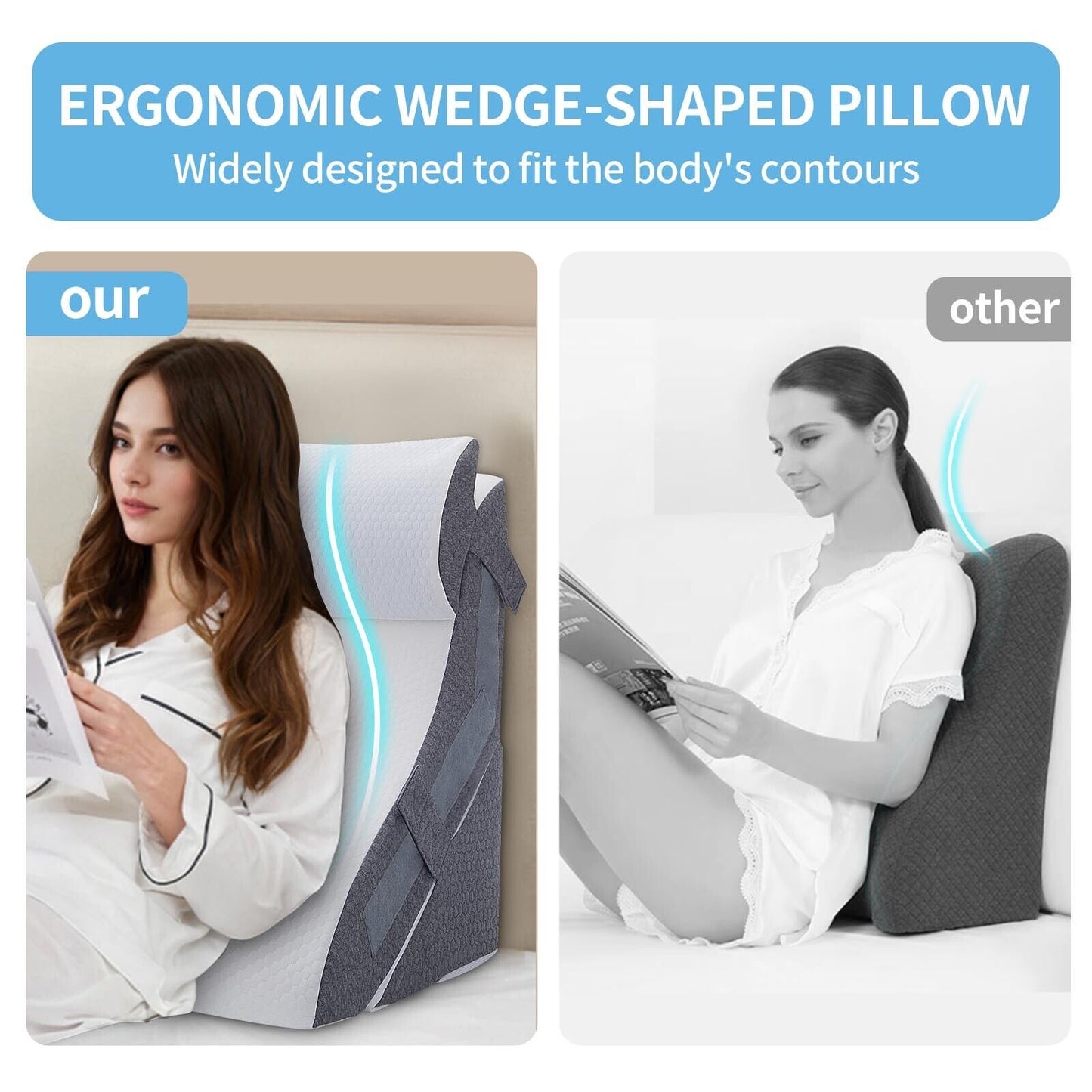 20-in-1 Memory Foam Bed Wedge Pillow for Ultimate Back Support and Comfort