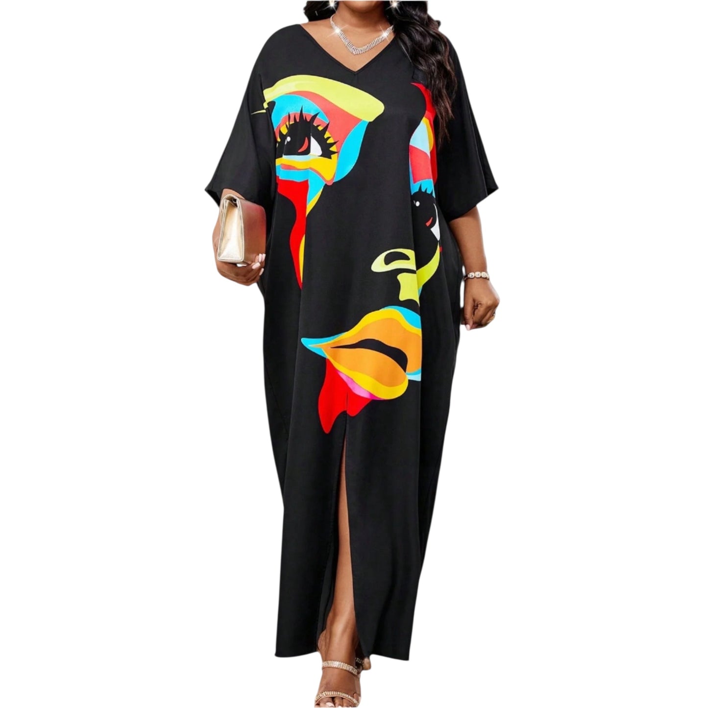 Elegant Boho V-Neck Tunic Dress for Women - Plus Size Casual Summer and Spring Attire for Office and Vacation