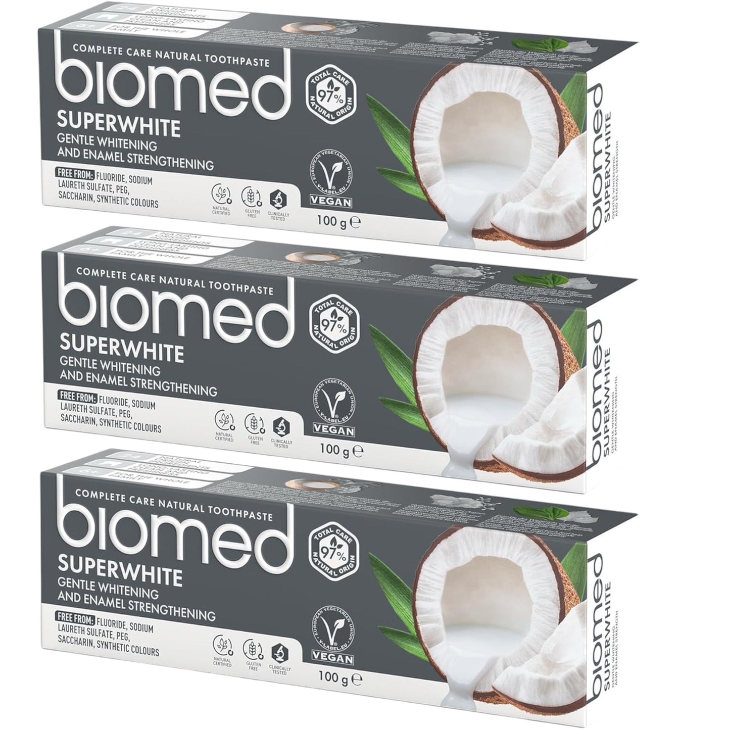 Natural Whitening Toothpaste – Enamel Strengthening, Coconut Flavour, Vegan, SLES Free | 100g (Pack of 3)