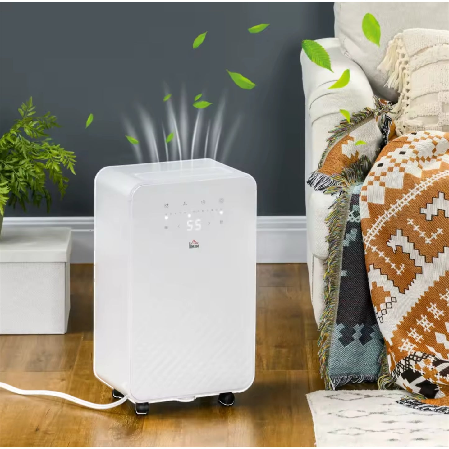 HOMCOM 12L/Day Portable Quiet Air Dehumidifier with Purifier, Timer, and 5 Modes