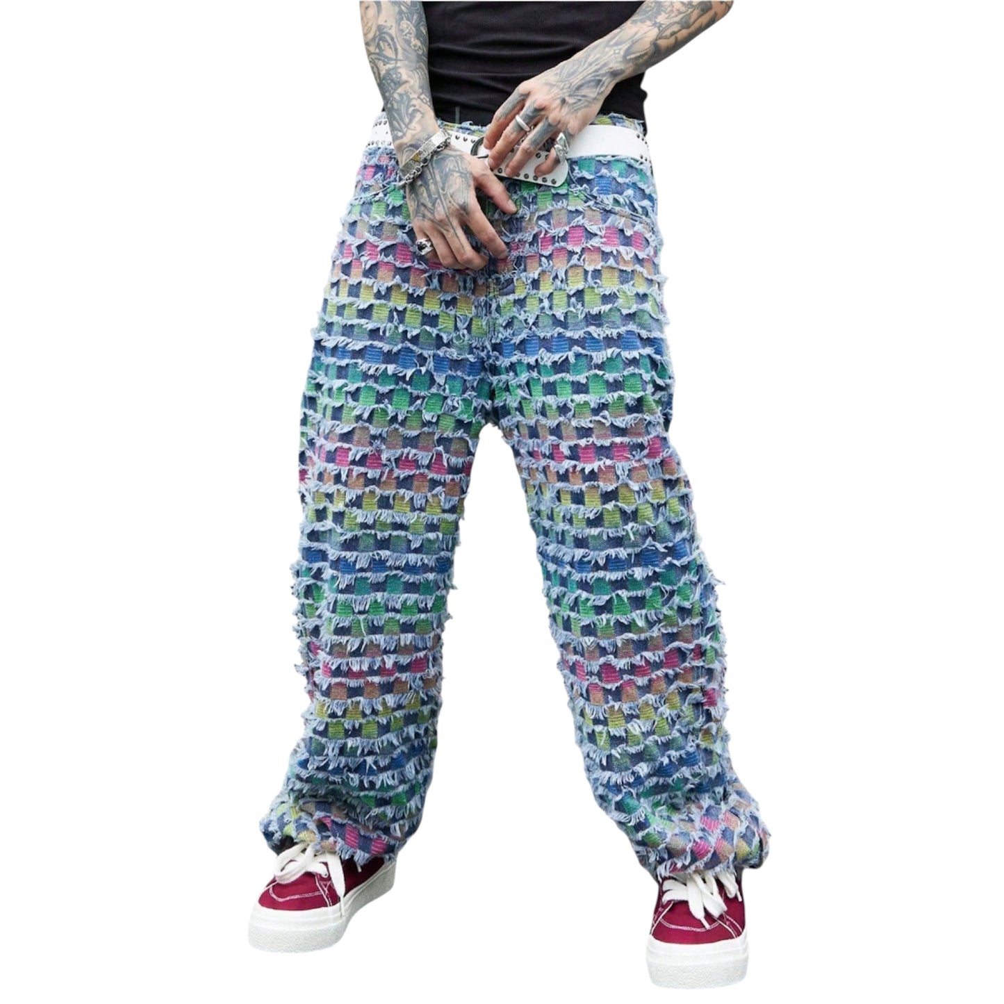 EMRG Men's Allover Print Straight Leg Jeans – Wide, Baggy Washed Cargo Style, Perfect Gift for Husband or Boyfriend