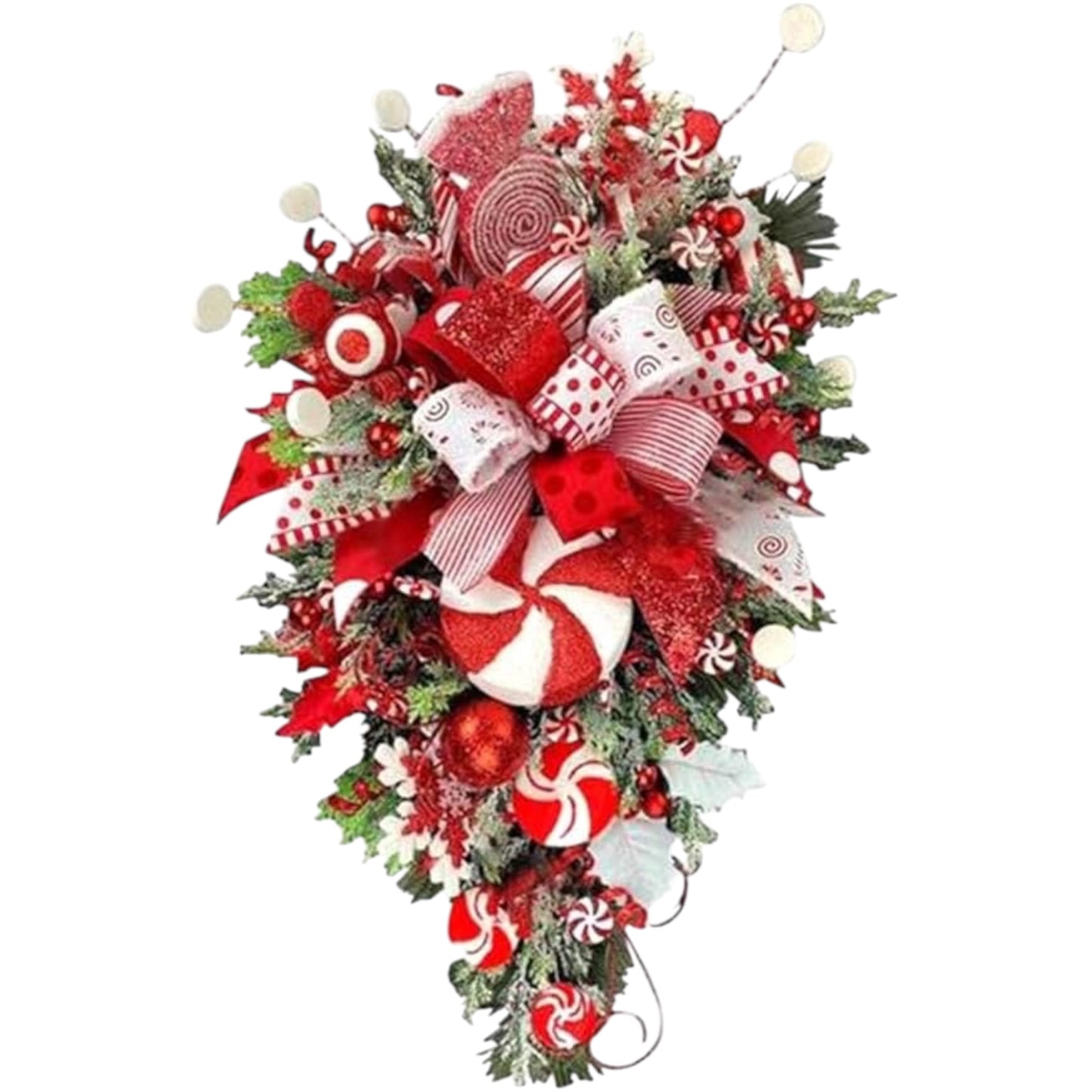 1 Piece Christmas Cane Wreath as Shown Plastic+Metal 12X24 Inch for Front Door Christmas Stairway Decorations Christmas Wreath for Indoor Decor
