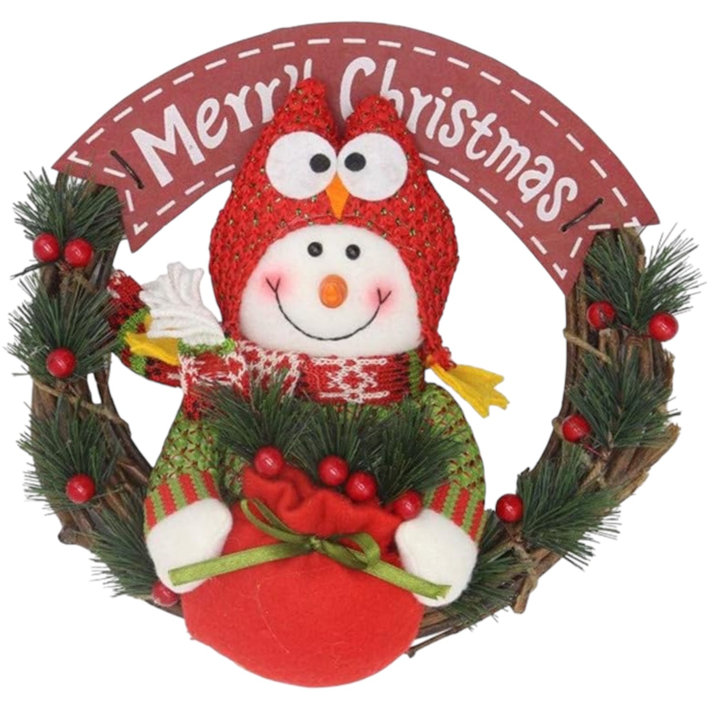 Merry Christmas Wreath Santa Claus Snowman Reindeer Dolls Artificial Rattan Hanging Ornaments Home Wall Window Kitchen Hall Decor