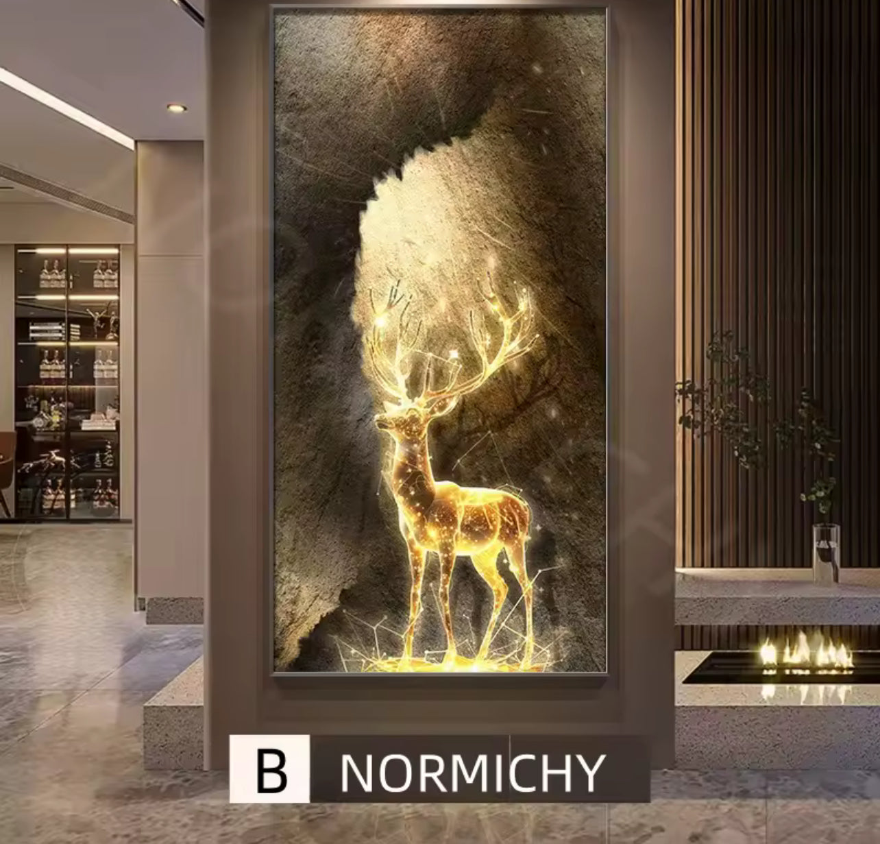 Light Luxury Reindeer LED Hanging Painting – Entrance & Living Room Décor