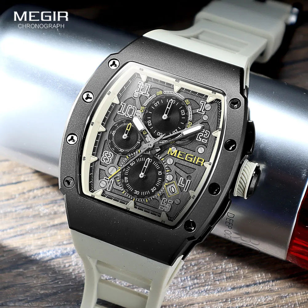 316 Stainless Steel Quartz Watch for Men Fashion Waterproof Luminous Chronograph Wristwatch with Auto Date Silicone Strap