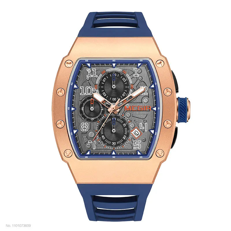 316 Stainless Steel Quartz Watch for Men Fashion Waterproof Luminous Chronograph Wristwatch with Auto Date Silicone Strap