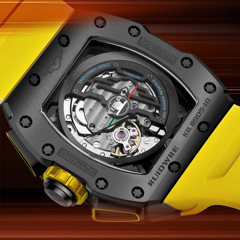 2025 Fashion Customized Mens Watch Skeleton Automatic Mechanical Movement Watches for Man Luxury Brand Rubber Strap Reloj Hombre