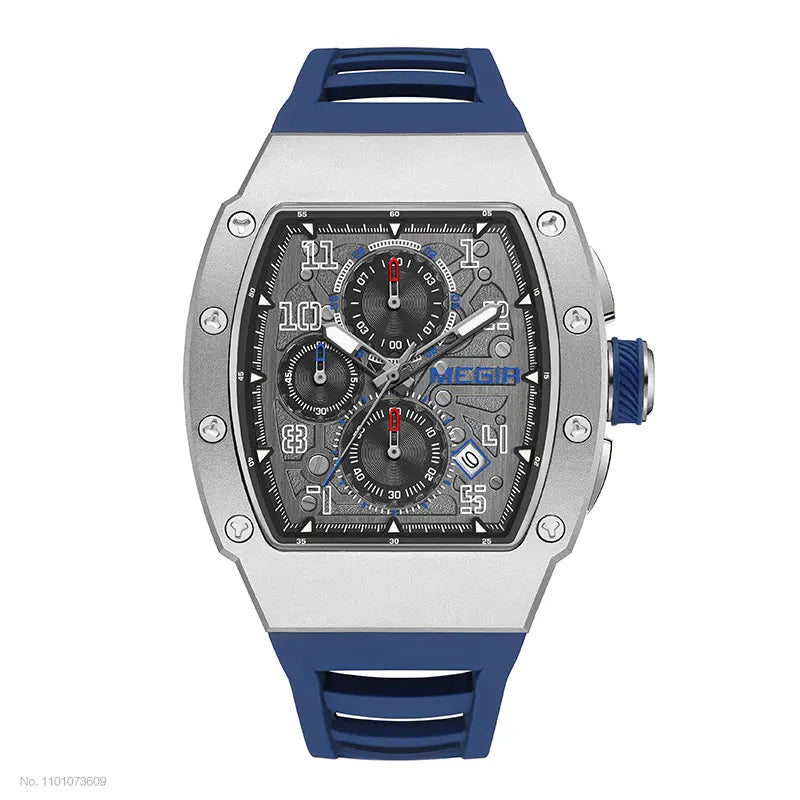 316 Stainless Steel Quartz Watch for Men Fashion Waterproof Luminous Chronograph Wristwatch with Auto Date Silicone Strap