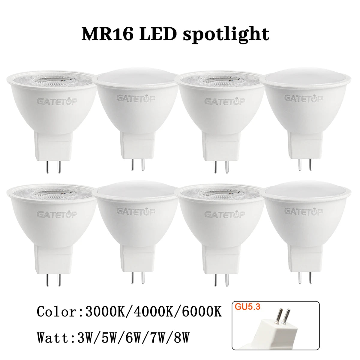 10-Pack MR16 GU5.3 LED Spotlight Bulbs, Compatible with 50W Halogen, AC 110V/220V/12V, Ideal for Home Lighting