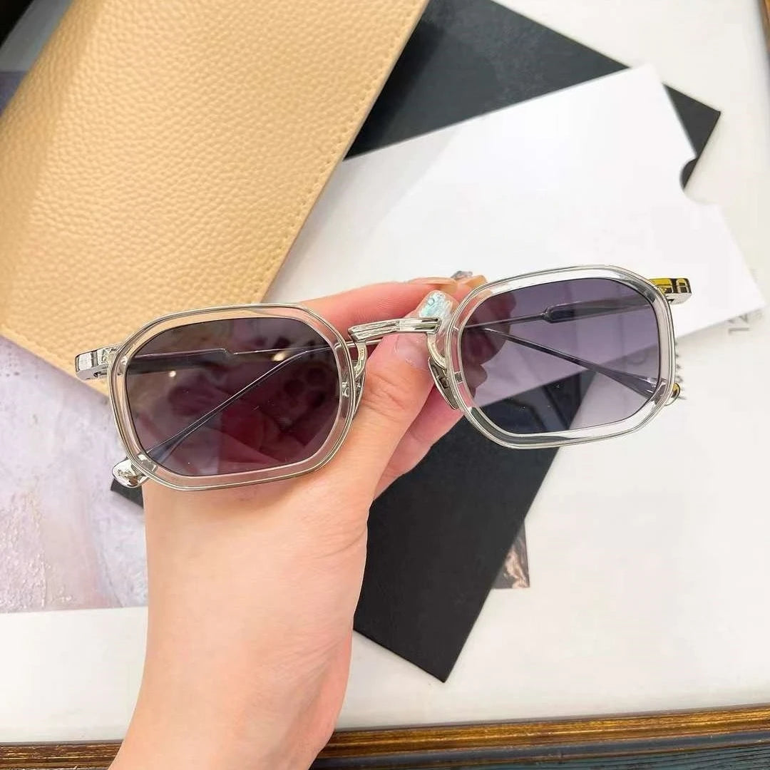 New Heavy Metal Style Luxury Vintage Fashion Octagon Goggles Sunglasses SAMUEL Pure Titanium Acetate UV400 Women Men A+ Quality