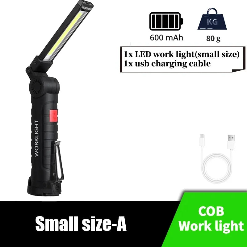 New Portable COB LED Flashlight USB Rechargeable Work Light Magnetic Lanterna Hanging Lamp with Built-In Battery Camping Torch