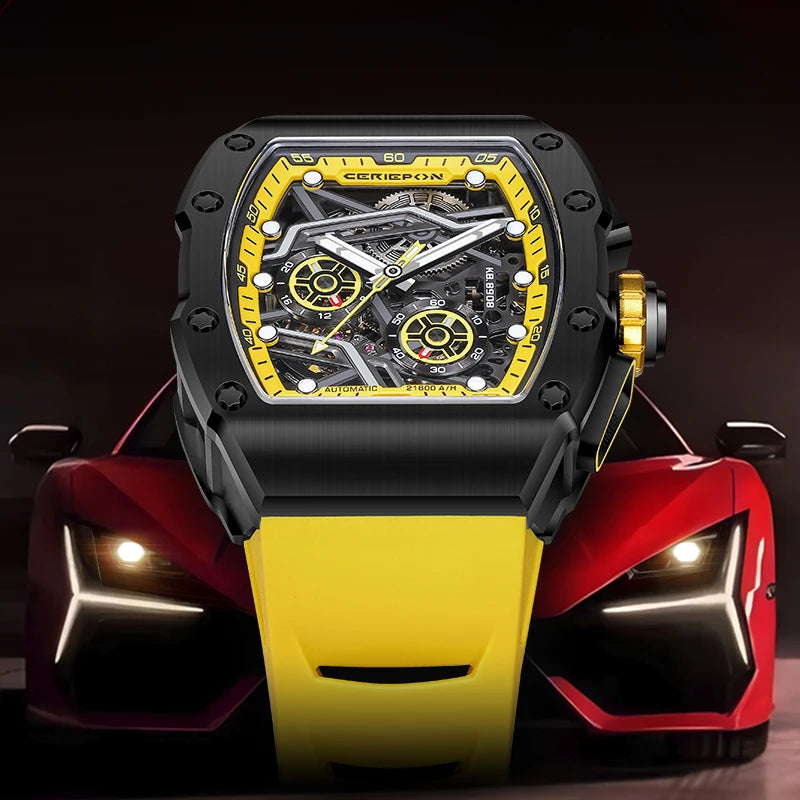 2025 Fashion Customized Mens Watch Skeleton Automatic Mechanical Movement Watches for Man Luxury Brand Rubber Strap Reloj Hombre