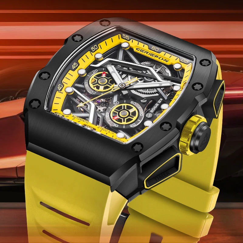 2025 Fashion Customized Mens Watch Skeleton Automatic Mechanical Movement Watches for Man Luxury Brand Rubber Strap Reloj Hombre