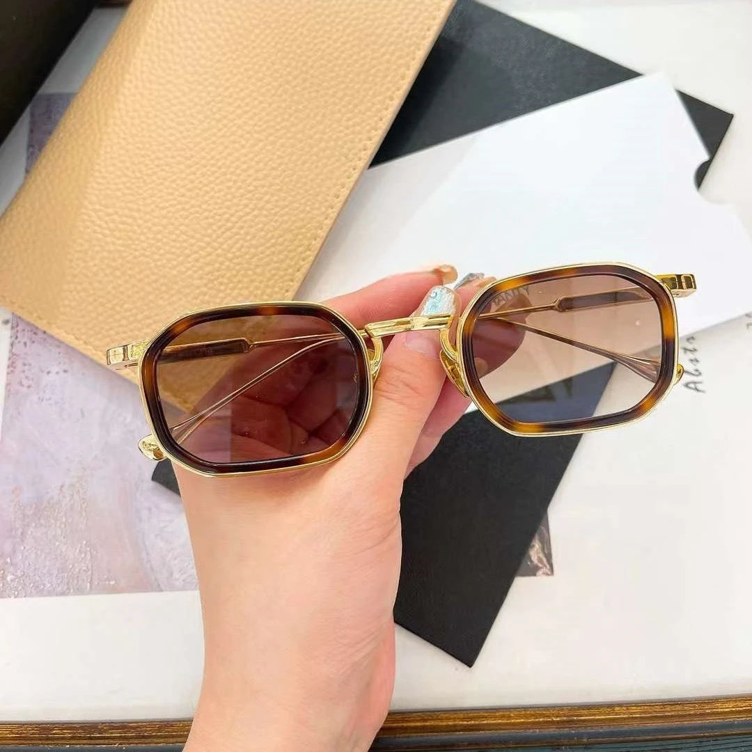 New Heavy Metal Style Luxury Vintage Fashion Octagon Goggles Sunglasses SAMUEL Pure Titanium Acetate UV400 Women Men A+ Quality
