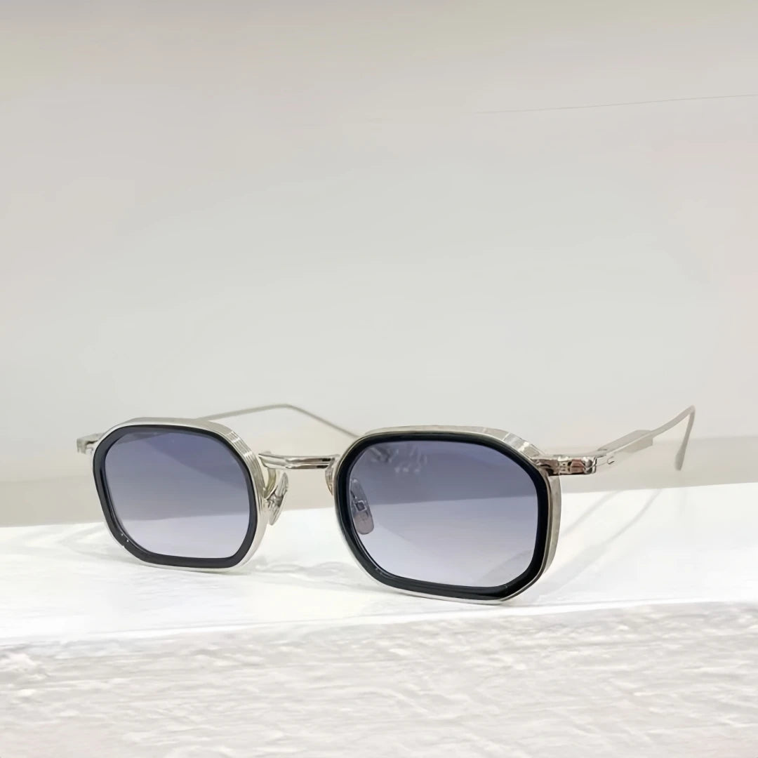 New Heavy Metal Style Luxury Vintage Fashion Octagon Goggles Sunglasses SAMUEL Pure Titanium Acetate UV400 Women Men A+ Quality