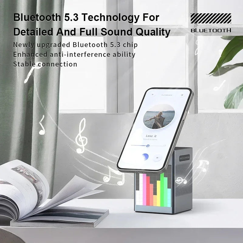 6 in 1 Magnetic Wireless Charger Stand Bluetooth Speaker Alarm Clock for Magsafe Iphone 16 15 14 Pro Max Airpods Pro Apple Watch