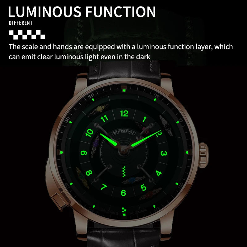 PINDU New Horse Racing Series Men Mechanical Watch NH35 Movement Horse Racing Wheel Game Design Sapphire 50M Waterproof Watch