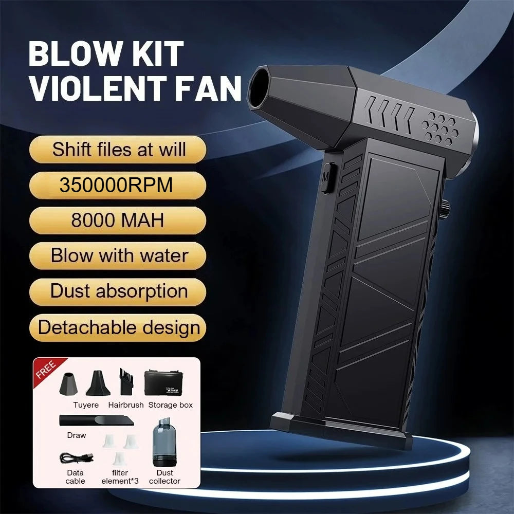 Violent Fan 400000RPM Powerful Air Blower Vacuum Dust Cleaner Type-C Charging Strong Winds 53M/S Brushless Turbo Jet Blower 