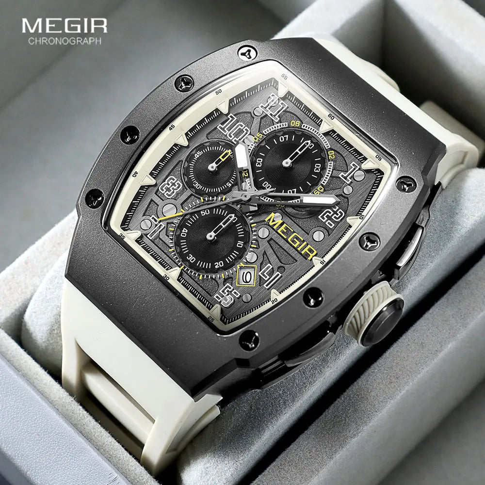 316 Stainless Steel Quartz Watch for Men Fashion Waterproof Luminous Chronograph Wristwatch with Auto Date Silicone Strap