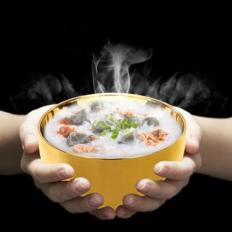 11/14Cmbowl Gold Childrenthick Double-Layer Heat-Prevention Ramen Ice Cream Fruit Soup Noodle 304 Stainless Steel