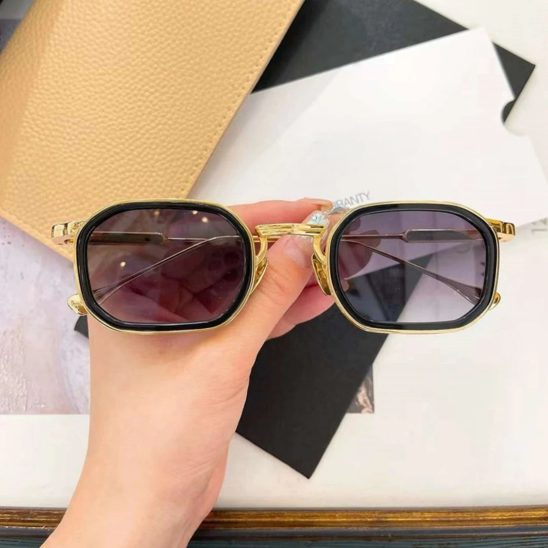 New Heavy Metal Style Luxury Vintage Fashion Octagon Goggles Sunglasses SAMUEL Pure Titanium Acetate UV400 Women Men A+ Quality