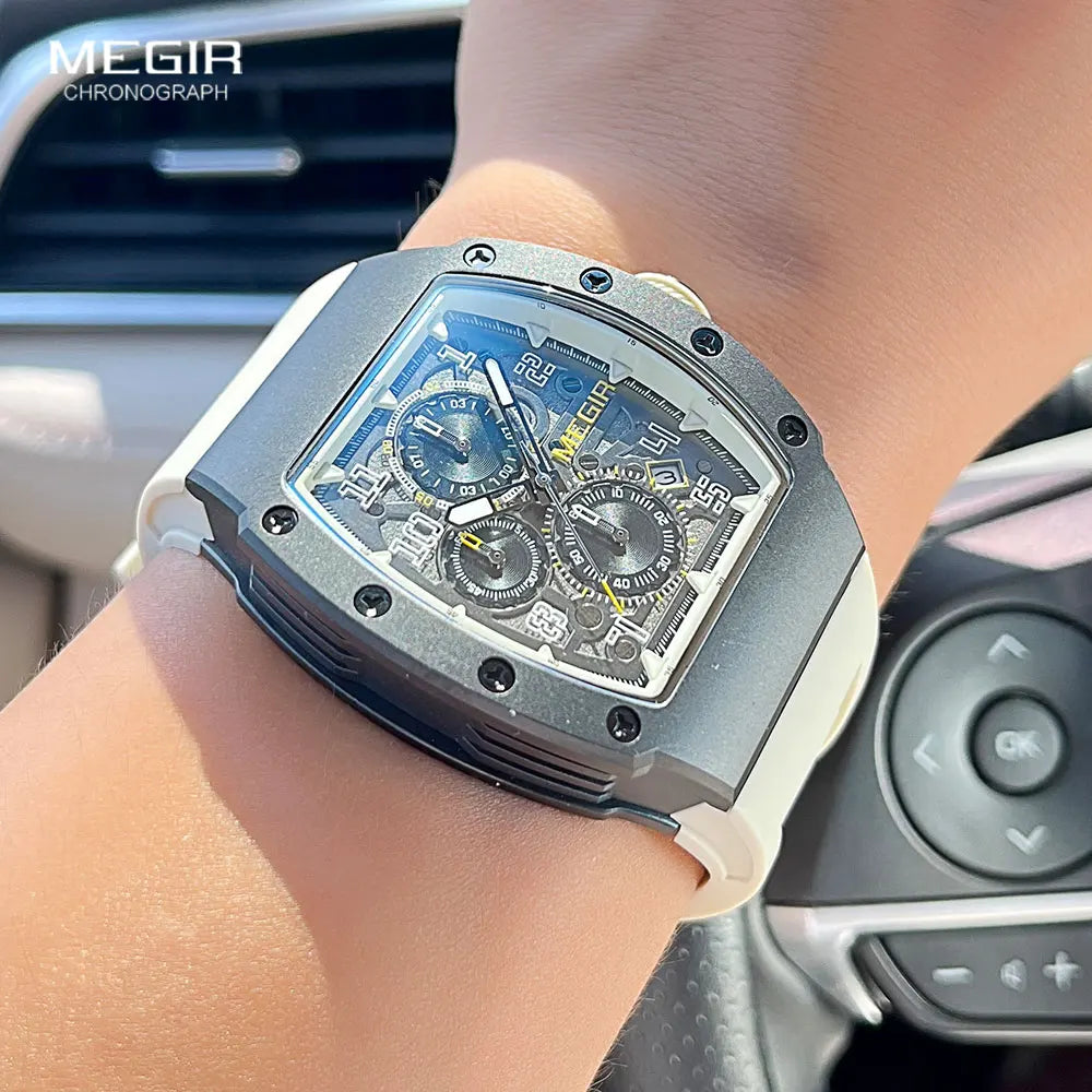 316 Stainless Steel Quartz Watch for Men Fashion Waterproof Luminous Chronograph Wristwatch with Auto Date Silicone Strap