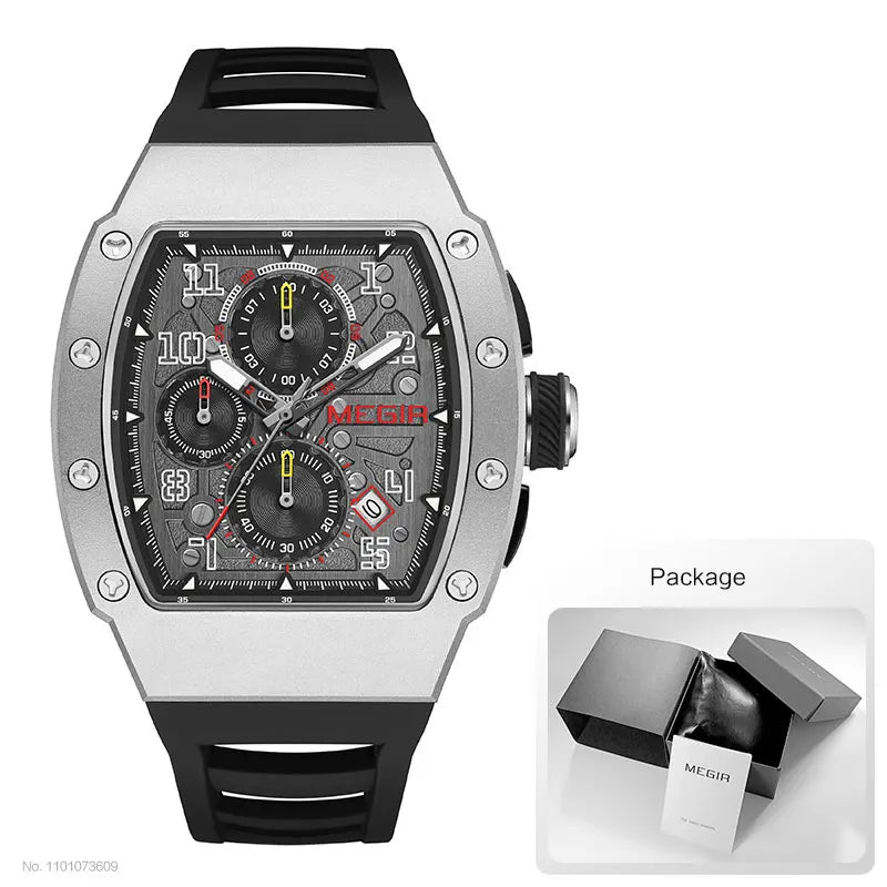 316 Stainless Steel Quartz Watch for Men Fashion Waterproof Luminous Chronograph Wristwatch with Auto Date Silicone Strap