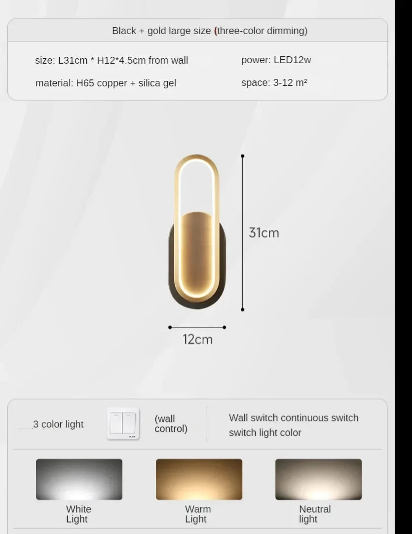Bedroom Headboard Wall Lamp All Copper Atmosphere Lamp Nordic Minimalist Creative Staircase Light Living Room Background Light