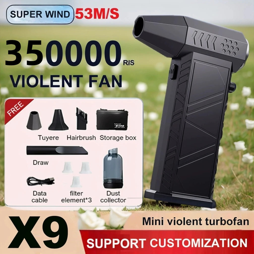 Violent Fan 400000RPM Powerful Air Blower Vacuum Dust Cleaner Type-C Charging Strong Winds 53M/S Brushless Turbo Jet Blower 