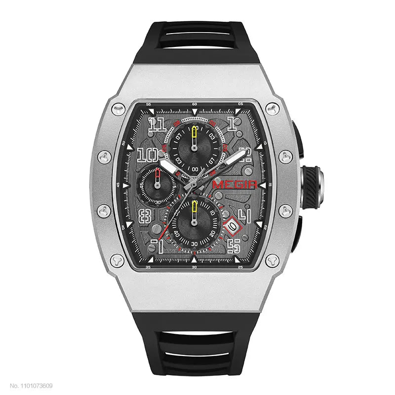 316 Stainless Steel Quartz Watch for Men Fashion Waterproof Luminous Chronograph Wristwatch with Auto Date Silicone Strap