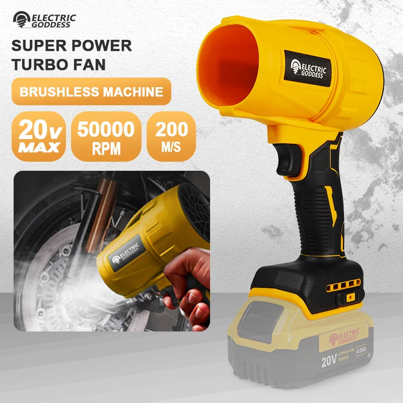 Electric Goddess Brushless Cordless Electric Air Blower Turbo Jet Fan Handheld Dust Blowing Tool for Dewalt 20V Battery Pin
