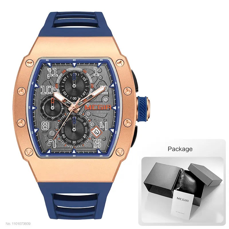 316 Stainless Steel Quartz Watch for Men Fashion Waterproof Luminous Chronograph Wristwatch with Auto Date Silicone Strap