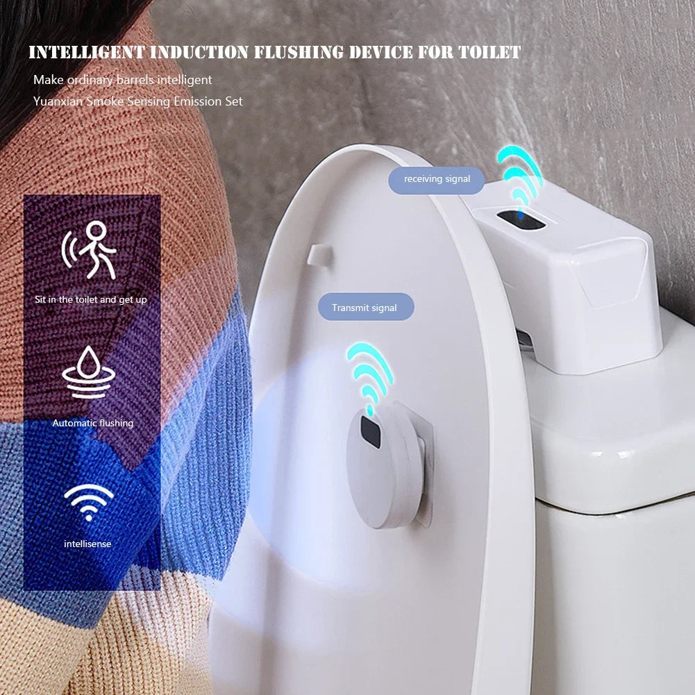 Automatic Toilet Flush Button Induction Toilet Flusher External Infrared Flush Splash-Proof with Wireless Transmitter