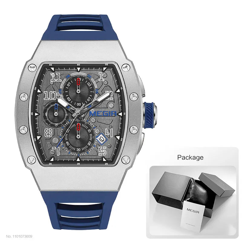 316 Stainless Steel Quartz Watch for Men Fashion Waterproof Luminous Chronograph Wristwatch with Auto Date Silicone Strap