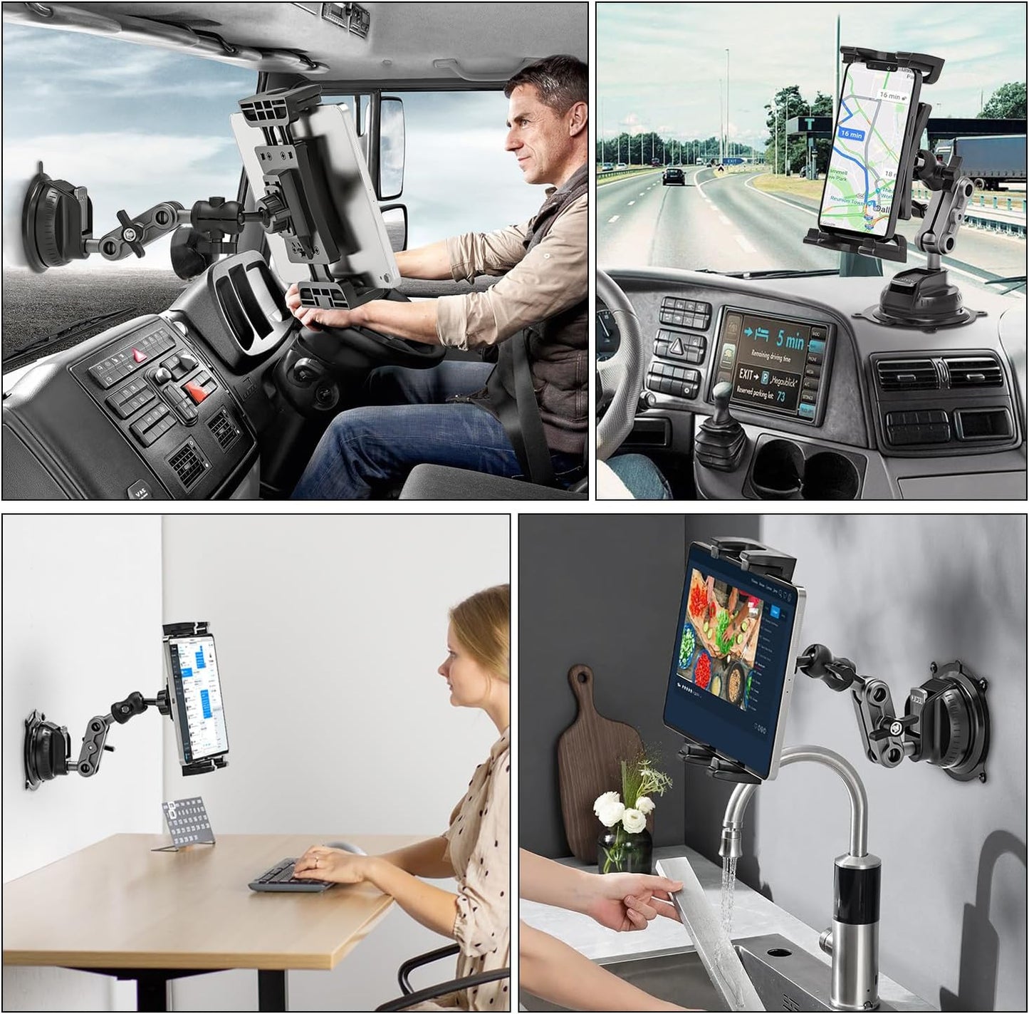 Tablet Holder for Car, 360° Rotate Adjustable Ipad Car Mount with Suction Cup, Dashboard Windshield Tablet Mount Suction Cup for Ipad/Samsung Galaxy, 4.7-12.9" Tablets and Smartphones