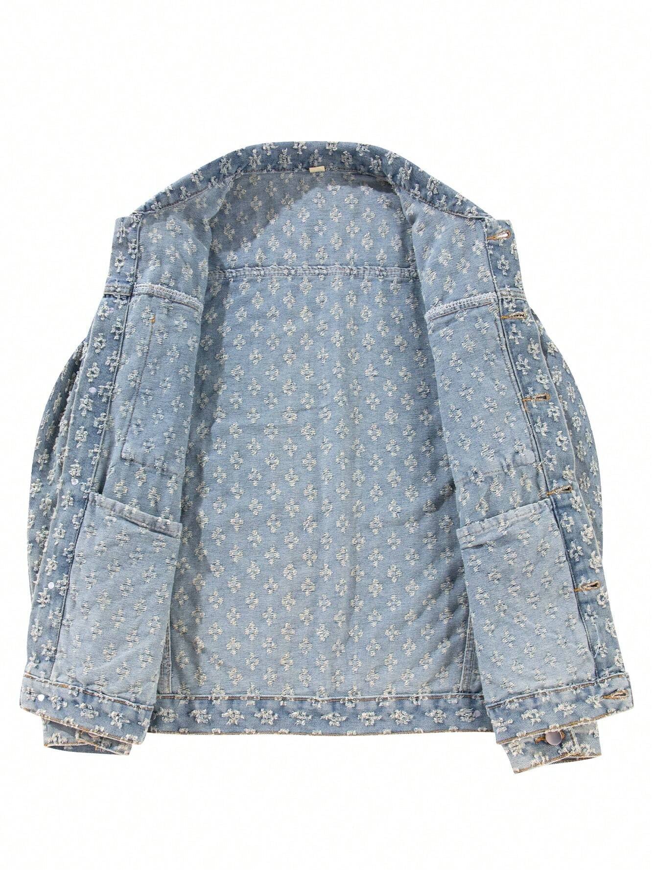 Men'S Retro Streetwear Fashion American Style Floral Print Denim Jacket, & Niche