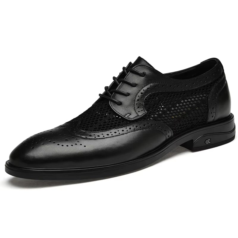Men'S Genuine Leather Shoes Hollow Out Breathable Casual Shoes Business Leather Shoes Men'S Formal Shoes Low Heel Pointed Trend