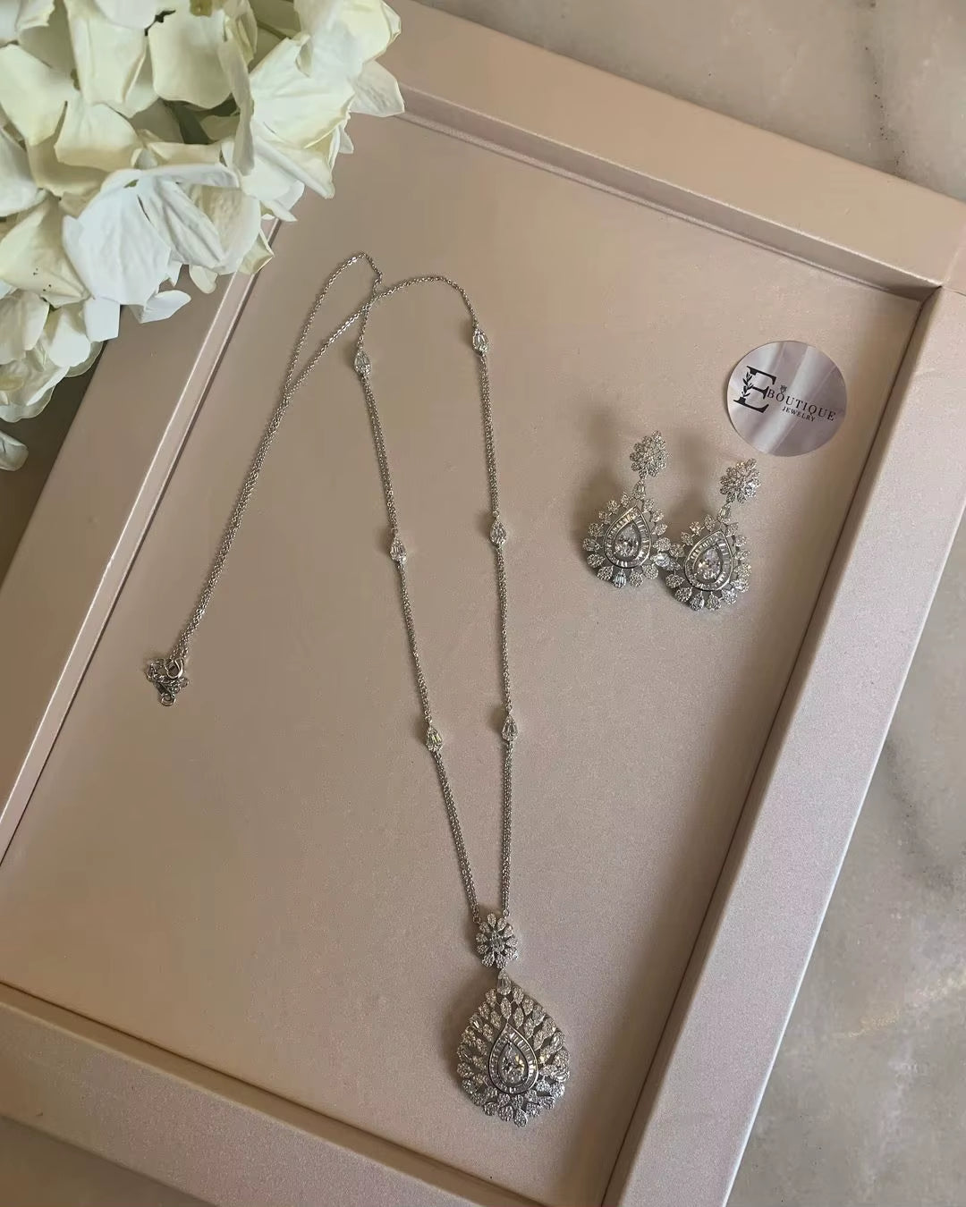 Saudi Dubai Long Chain Necklace Set for Women Luxury Cubic Zirconia Bridal Jewelry Set Wedding Accessories