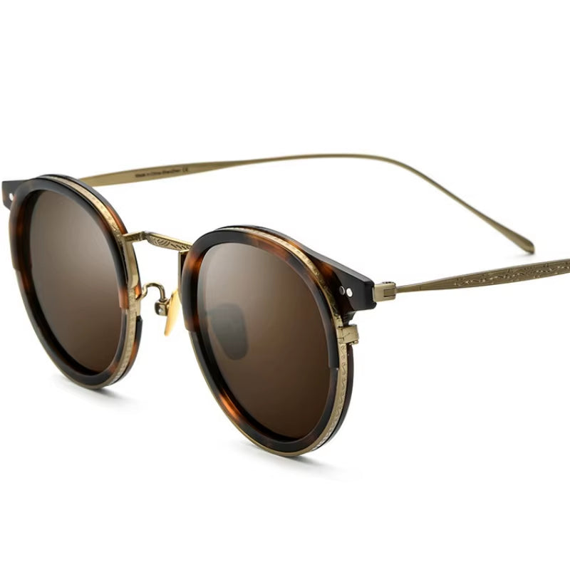New Pure Titanium Polarized Sunglasses Men'S and Women'S Ultra-Light Korean Fashion round Literary Acetate Fiber Sunglasses