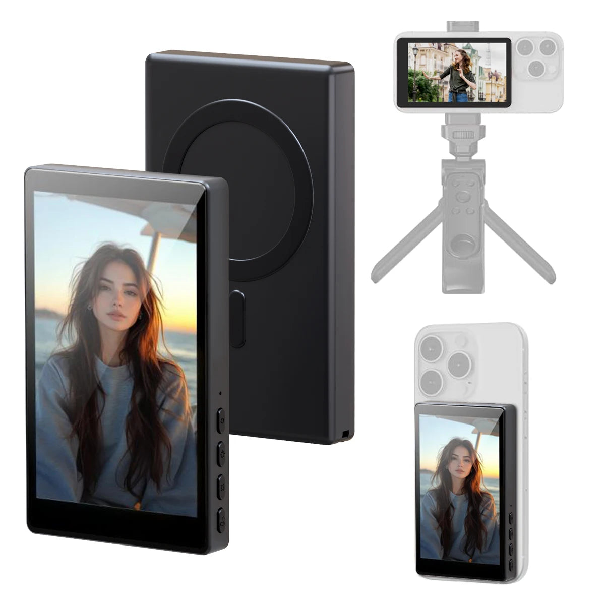 Wireless Selfie Monitor Screen,Magnetic Phone Vlog Selfie Monitor Screen 4K, Compatible with Iphone & Android