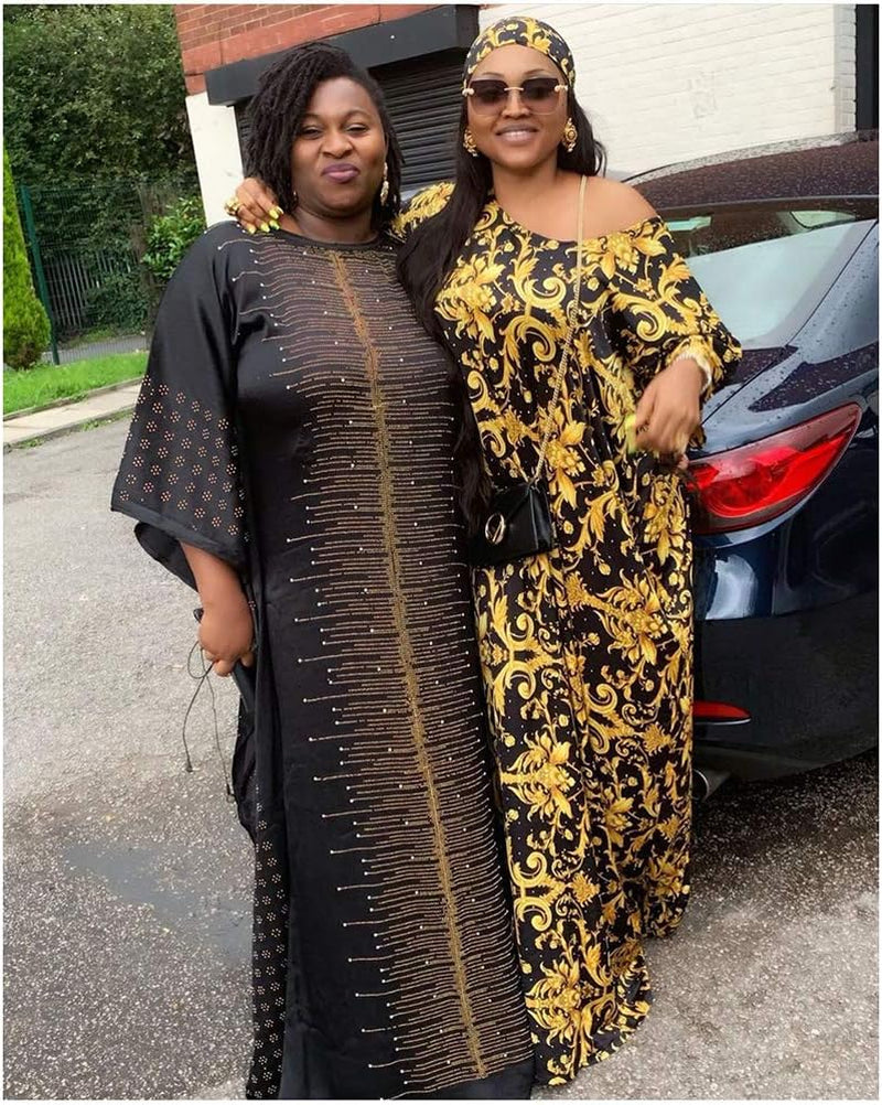 African Dresses for Women Fashion Beading Rhinestone Kaftan Maxi Dress