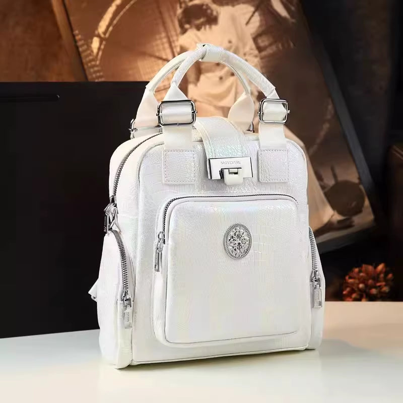 2024 Genuine Leather Women Backpacks Female Handbags Large Capacity Shoulder Crocodile Pattern Backpack Portable Mommy Bag Tide