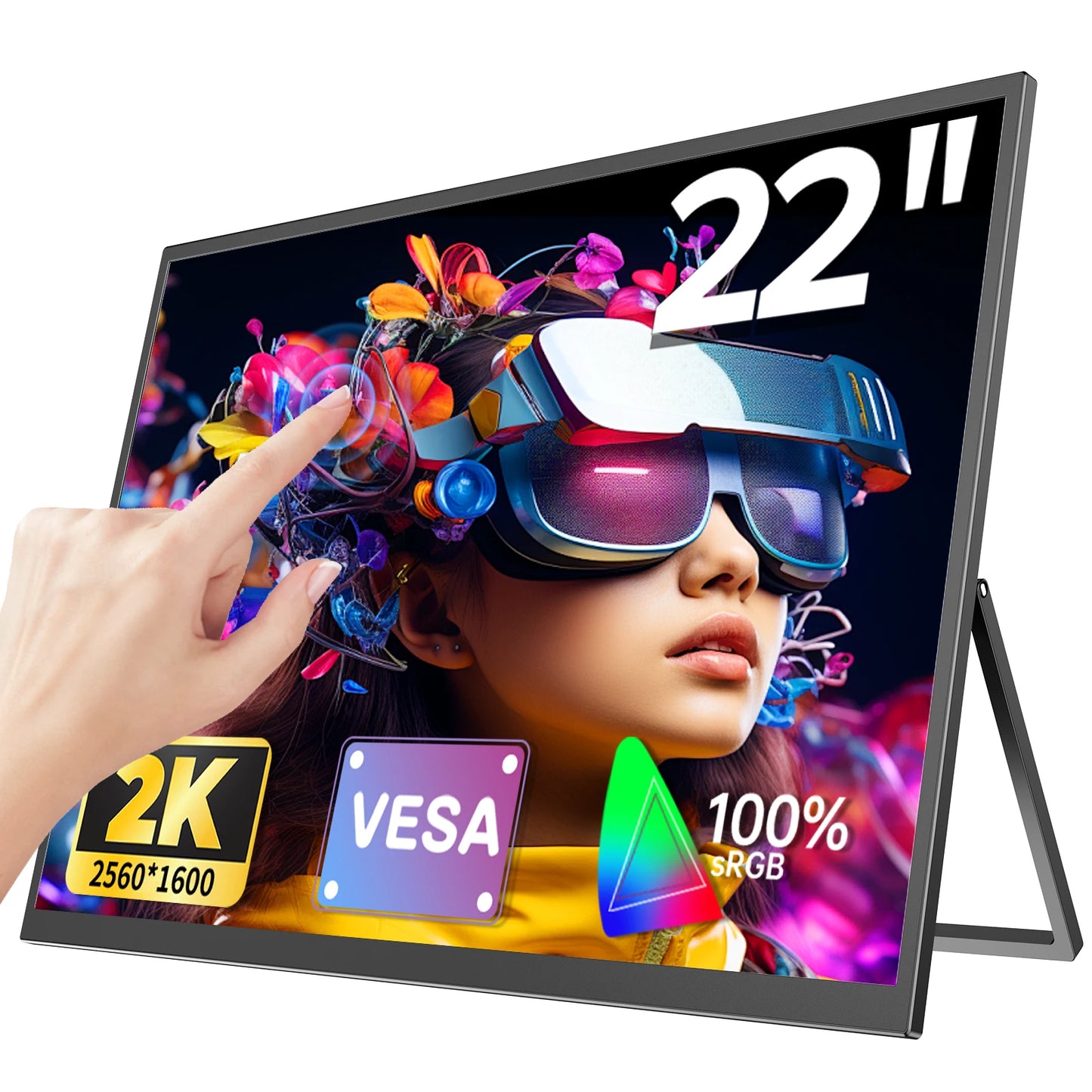 Umax 22 Touch/No Touch Computer Display 22" Monitor 2K 1440P 100% Srgb IPS Screen W/ Stand for Laptop PC Mac Phone Game